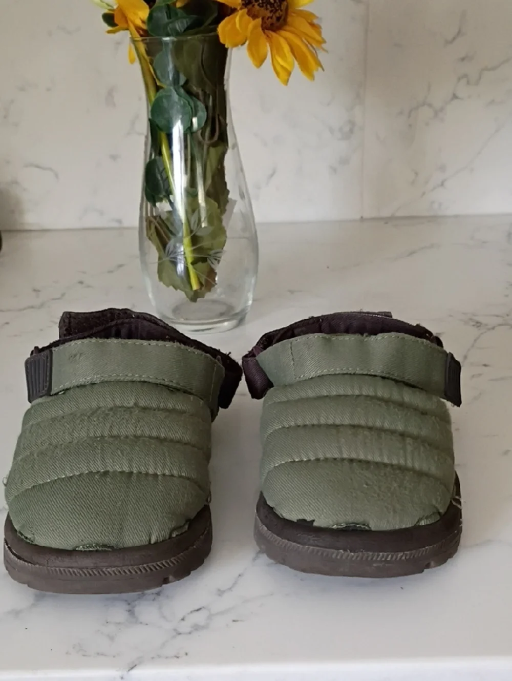 Zara Padded Slip-On Kids Sandals in Olive and Brown